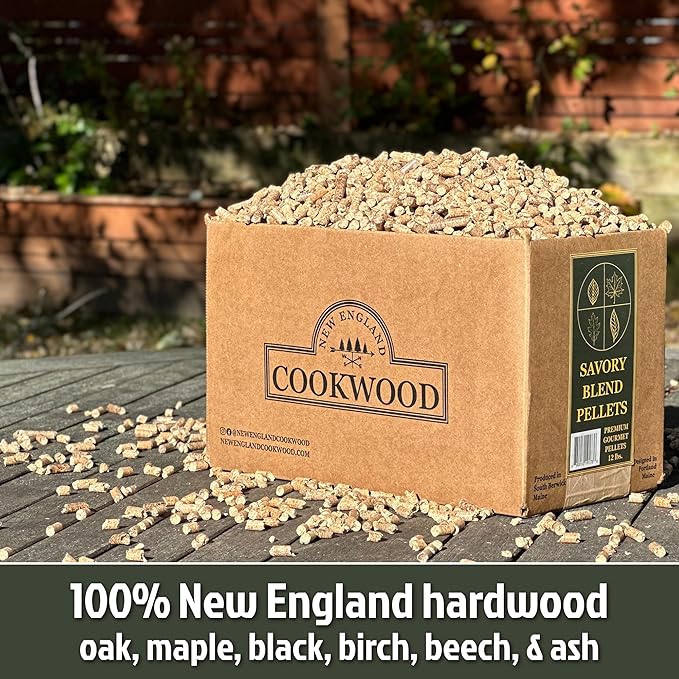 Gourmet BBQ Pellets: Savory Hardwood Blend - 12lbs. ~535cuin Premium 100% Hardwood Pellets for Grills, Smokers and Ooni, Solo, Bertello Pizza Ovens