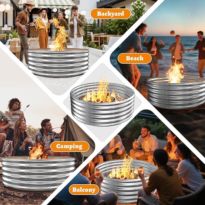 Metal Fire Pit Ring/Bonfire Fire Ring- 48 Inches Diameter, 0.8 MM Thick,1.5 ft High, Durable and Stylish for Outdoor Fire Pits,Patios and Camping (Silver, 4X4X1.5 ft)