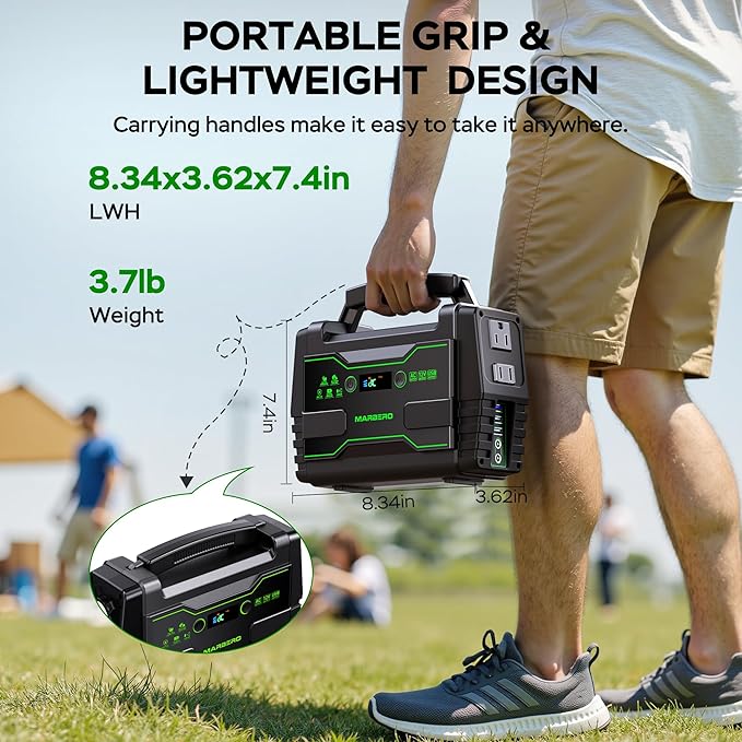 MARBERO Portable Power Station 155Wh Camping Solar Generator 100W with AC DC and USB Outputs LED Fast Charge for Outdoor Adventure Hiking RV Home Blackout Backup CPAP Emergency (Solar Panel Optional)