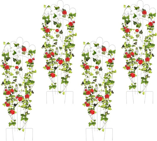 Metal Trapezoidal Garden Trellis for Indoor Plants, Patio Trellis for Climbing Plants Outdoor, 60-inch Sturdy Removable Plant Stand for Roses, Vegetables, and Flowers in Garden, 4 Pack-White