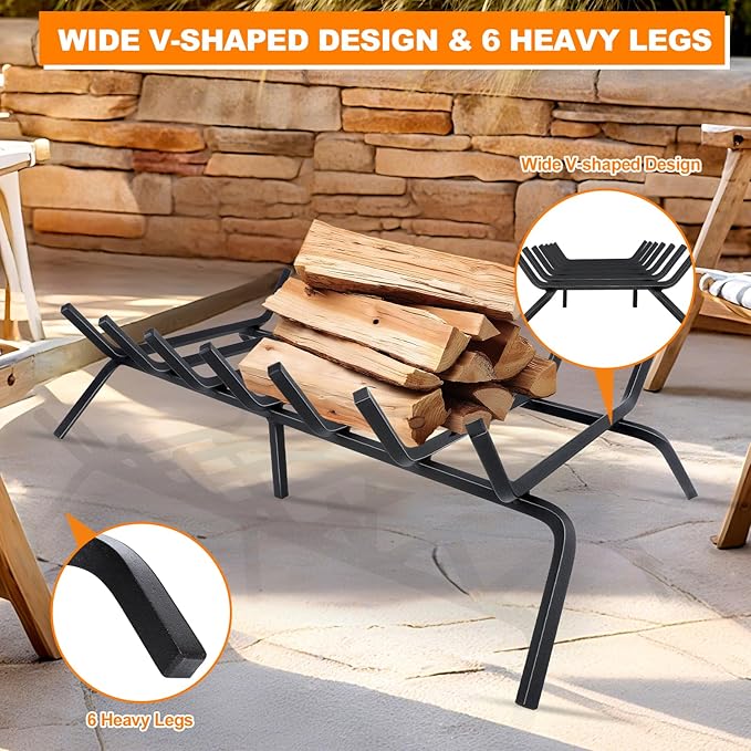 Fireplace Grate,Fireplace Log Holder,30 inch Heavy Duty Solid Cast Iron FIrewood Log Burning Rack for Inside The Fireplace Accessories Outood Fire Pit Kindling Fireplace Tools