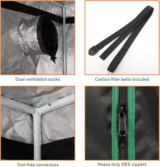 MELONFARM 57"x57"x80'' Grow Tent, High Reflective 600D Diamond Mylar Canvas with Observation Window and Floor Tray for Hydroponic Indoor Plant Growing