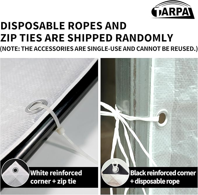 TARPAL 8'x20' Semi Clear White Tarp Waterproof Green House Cover with Grommets 7.5mil Clear Poly tarps for Gardening,Farm, Garden,Chicken Coops，Outdoor