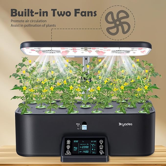 17-Pods Hydroponic Growing System with Dual Fans 24W Full-Spectrum Grow Light & Smart Control Panel for Indoor Gardening for Vegetables Herbs