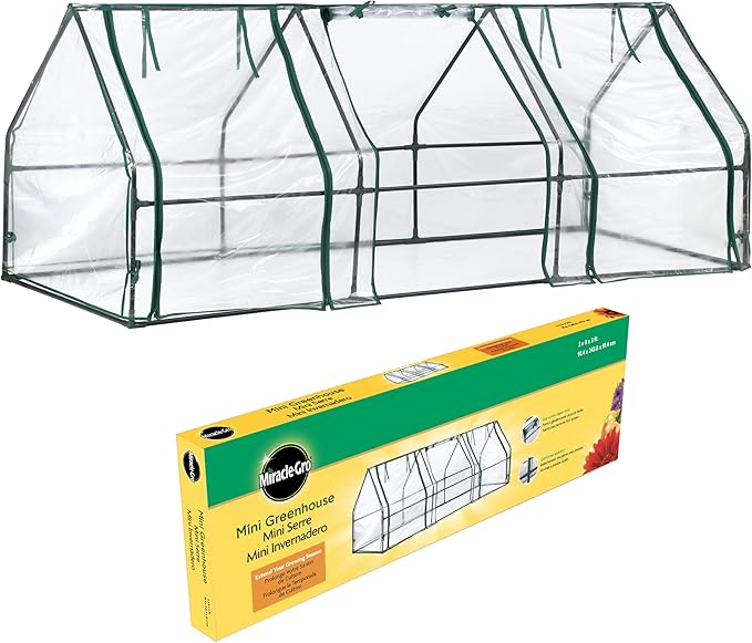 Miracle-GRO Mini Greenhouse 3’ x 8’ x 3’ Outdoor Mini Greenhouse Plant Tent, All-Season Compact Plant Growth Accelerator with PVC Cover and Zipper Panels, Clear
