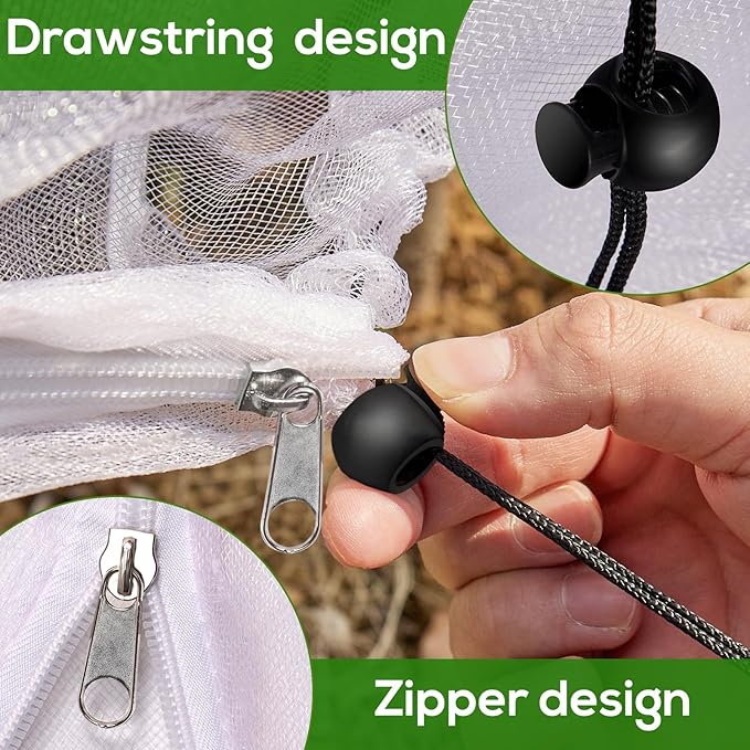 2PCS 7.8 x 7.8ft Large Fruits Tree Netting Cover with Zipper and Drawstring,Garden Insect Netting Plant Cover Transparent Bird Plant Barrier Flower Fruits Mesh Screen for Preventing Deer Squirrel Bug