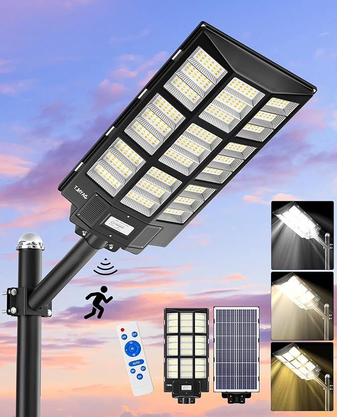 JAYNLT Y-7200W Solar Street Lights Outdoor,680000LM 6500K High Lumen Parking Lot Lights Commercial, Dusk to Dawn Solar Security Flood Lamps with Motion Sensor for Parking Lot,Garage,Stadium