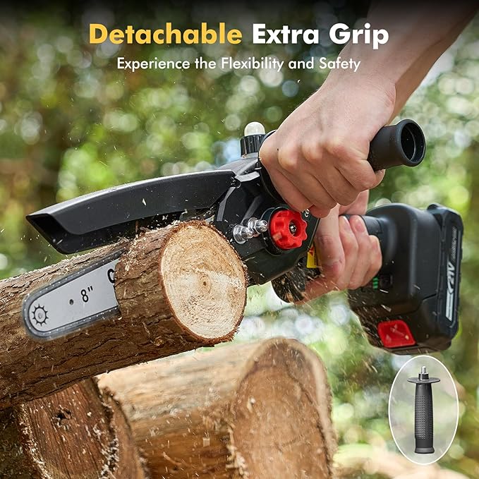 Mini Chainsaw Cordless 8 inch: Electric Chainsaw Battery Powered, Brushless Chain Saw with Auto Oiler, 2pcs Battery, Handheld Saw for Tree Branch Wood Cutting,Gardening Tools for Men Dad Husband