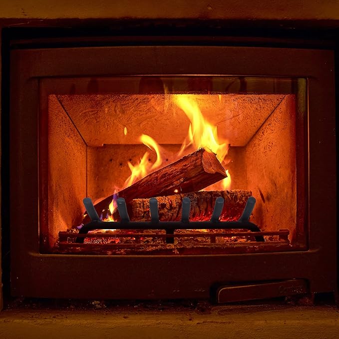 Fireplace Grate 17 Inch Solid Round Steel 3/4" Bar Heavy Duty Firewood Stove Log Holder Rack Grates Wrought Cast Iron Indoor Outdoor Camping Chimney Hearth Wood Burning Fireplace Accessories Tools