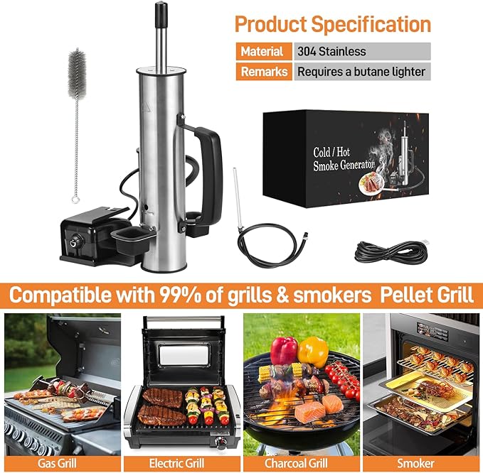 2025 Portable Electric Smoke Generator, Adjustable Smoke Control & Fits 99% Pellet Smokers & Grills, Cold/Hot Smoking Modes for Meats, Salmon & Cheeses – Great Gift Idea for Smoke Lovers