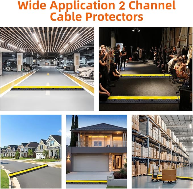 2 Channel 3 Pack Cable Protector Ramp Traffic Wire and Hose Ramp Cord Cover Heavy Duty Channels 11,000 lbs Load Capacity Cable Wire Ramps Speed Bump Driveway Cable Protective Cover