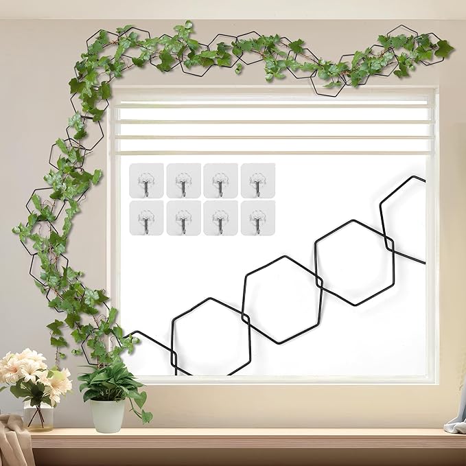 24 Pcs Chain Trellis for Climbing Plants, 120 Inch Long Metal Plant Trellis Indoor Outdoor, Garden Wall Vine Support Trellis, Plant Accessories for Ivy, Peonies, Hexagonal Design Black