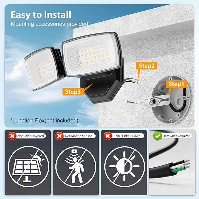 Onforu 3200LM Flood Lights Outdoor, 32W 6500K LED Security Light Manual Switch Controlled, IP66 Waterproof Outdoor Lights, Wall Mount Exterior Flood Light with 2 Adjustable Heads Floodlights Outside