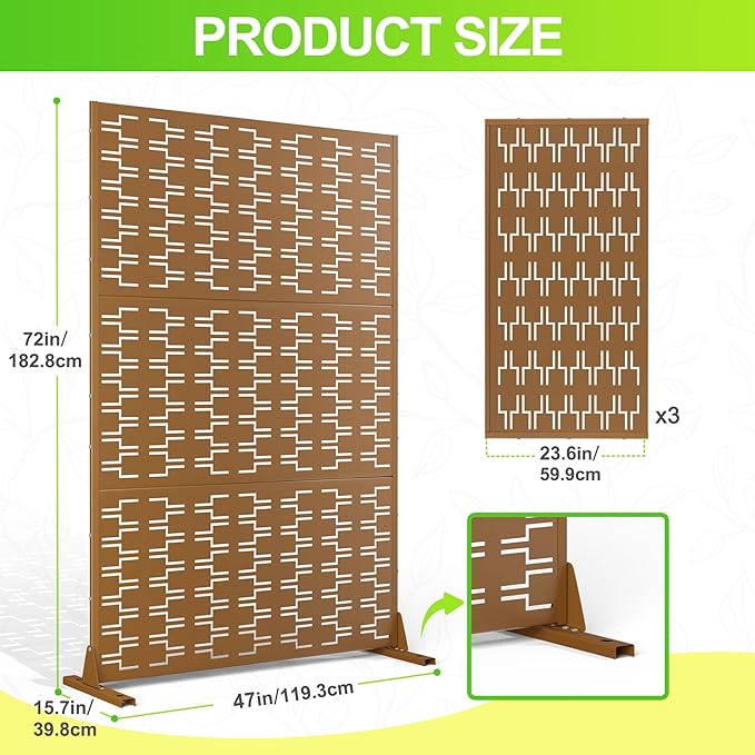Outdoor Privacy Screen,72" H×47" W Metal Privacy Screen, Freestanding Privacy Fence Panels for Patio