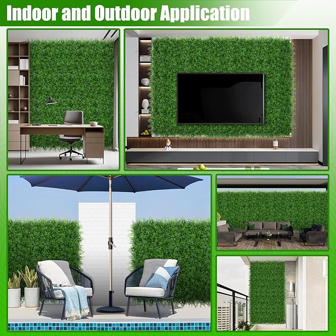 20"x20" 8pcs Grass Wall Panels, Artificial Fern Grass Backdrop with UV Protection, Fake Greenery Plant Boxwood Panels, Green Wall Decor for Outdoor Indoor Patio Garden Backyard