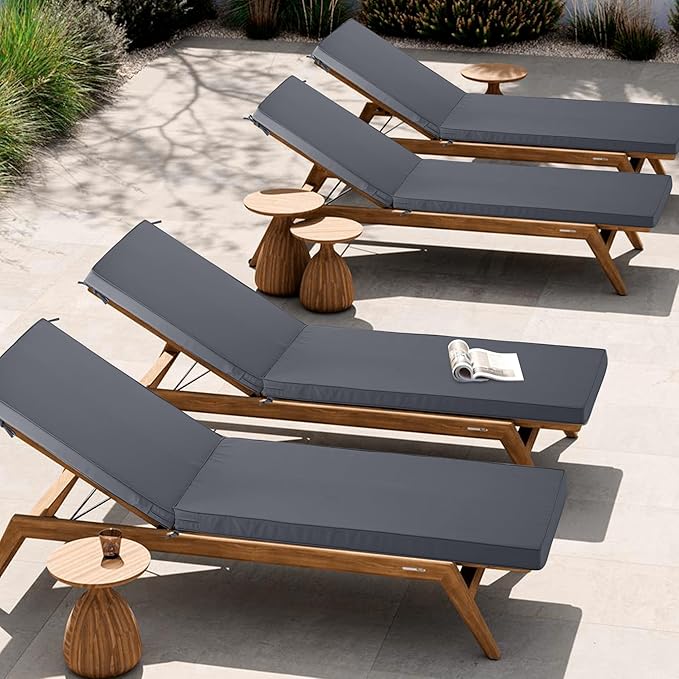 Outdoor Chaise Lounge Cushion Set of 2, Fadesafe Water-Repellent Lounge Deck Reclining Chair Cushions for Patio Furniture Lawn Pool Resort Hotel, 72x21x3 Inch, Dark Grey