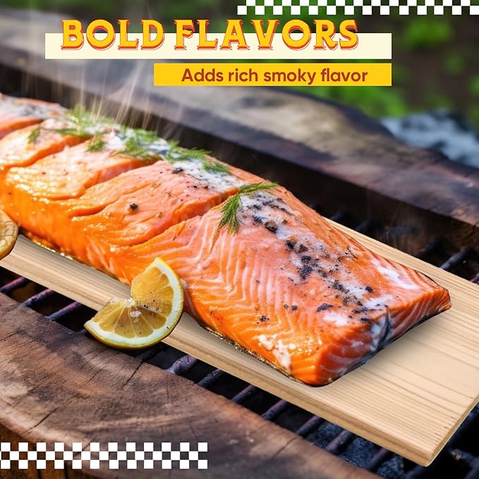 Landical 3 Pcs XL XXL Large Cedar Planks for Grilling Salmon Thicker Design Full Filet of Salmon Meat Fish and Veggies Adding Extra Smoke and Flavor Soaking Fast Easy to Use (15 x 5.5 Inches)