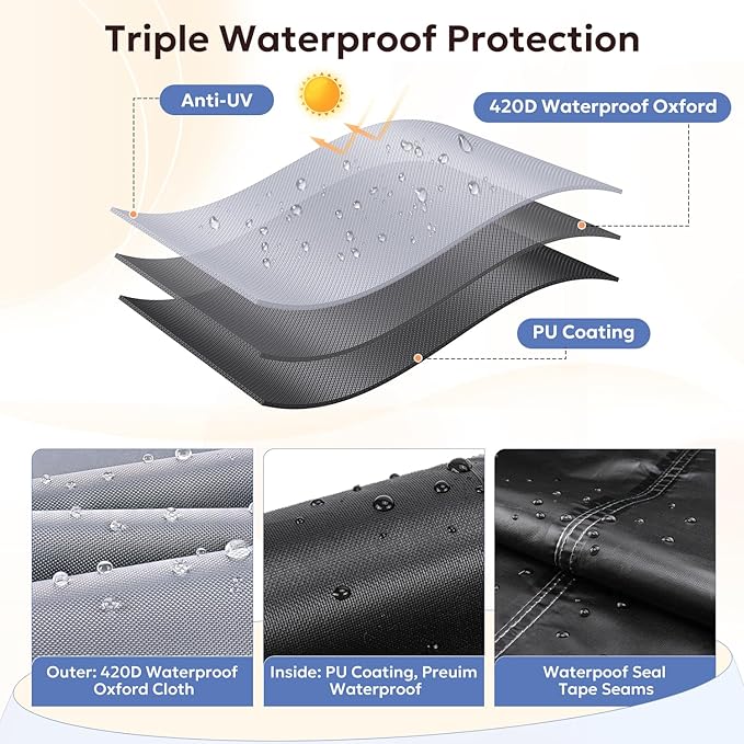 Outdoor Furniture Covers Waterproof, Upgrade Windproof Patio Furniture Covers, Tear-Resistant Patio Table and Chair Set Cover with Buckle Straps and Elastic Hem, 108" L× 82" W× 28" H, Grey