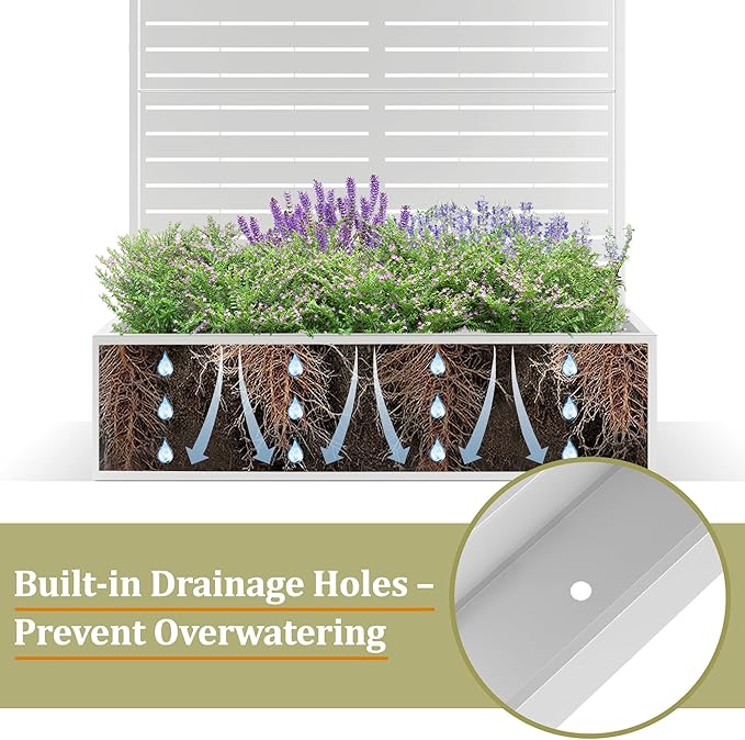 Metal Planter Box with Trellis, Heavy-Duty Raised Garden Bed for Climbing Plants, Drainage Hole, Outdoor Planter Box with Privacy Screen，47''L×16''W×71''H