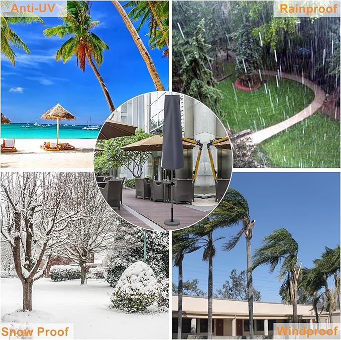 OKPOW Outdoor Umbrella Cover - Small Patio Cover for 6 ft to 9 ft Table Umbrellas - Waterproof Windproof Anti-UV Garden Parasol Covers, Dark Grey