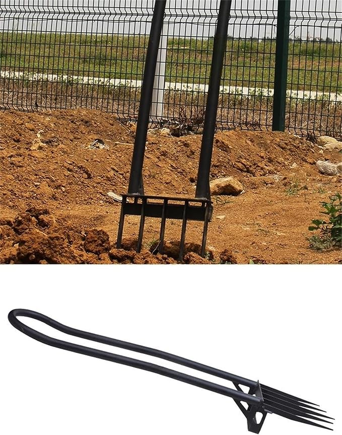 5 Tines Heavy Duty Pitch Fork for Gardening Spading Digging Fork Garden Forged Steel 46“ Long Handled Garden Tool Claw Weeder