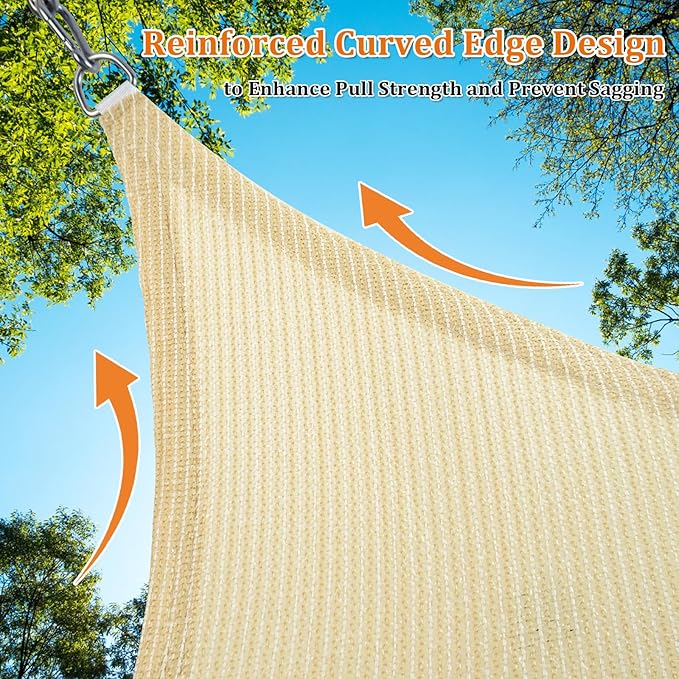 Shade&Beyond Sun Shade Sail Breathable UV Block Outdoor Covering Cloth for Backyard, Pool, 12'X14'X18.4', Beige (Customized Available)