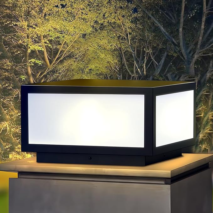 Outdoor Modern Post Light, LED Fence Deck Cap Light High Voltage Wired Lantern Column Lamp for Flat Surface Patio Garden Decoration with IP54 (High Voltage Wired, 20 * 20 * 9.8 Inch)