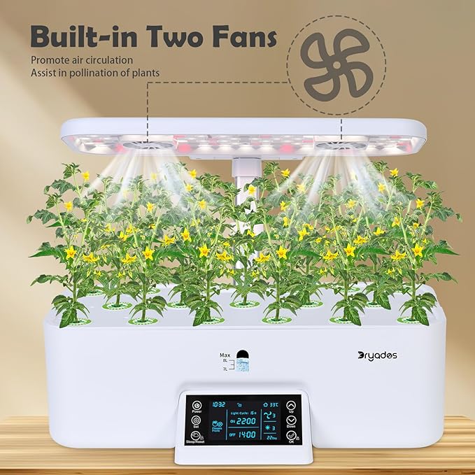 17-Pods Hydroponic Growing System with Dual Fans 24W Full-Spectrum Grow Light & Smart Control Panel for Indoor Gardening for Vegetables Herbs