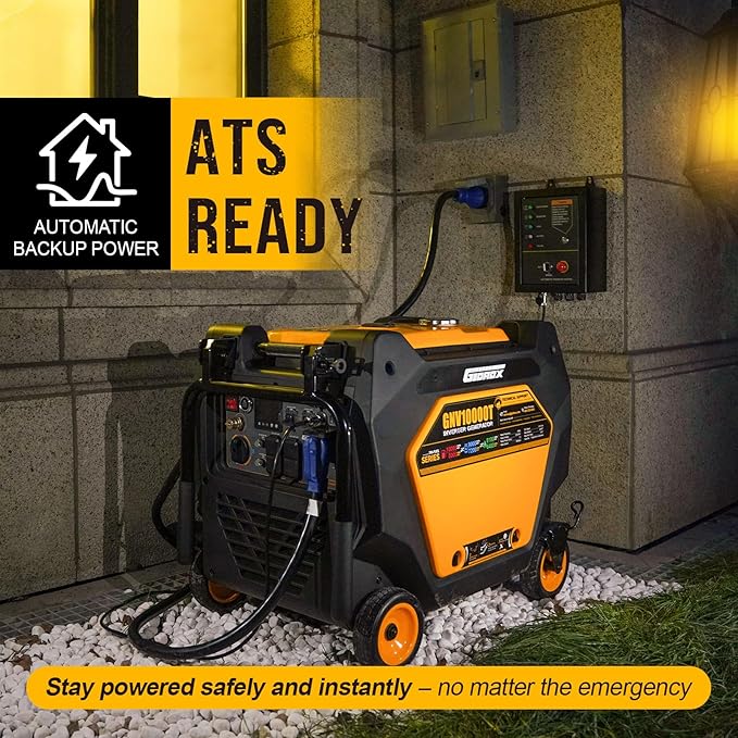 10000W Tri-Fuel Portable Inverter Generator, Gas, Propane & Natural Gas Powered, ATS Ready, 50A Ultra Outlet, Remote Start, CO Sensor, ECO Mode, Quiet Inverter for Home Backup & RV Use