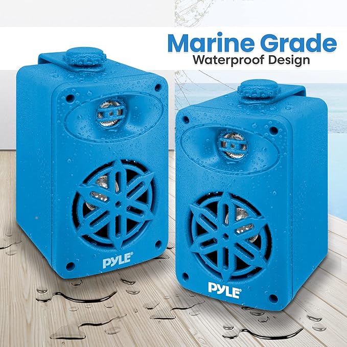 PyleUsa Indoor Outdoor Speakers Pair - 200 Watt Dual Waterproof 3.5” 2-Way Full Range System w/ 1/2” High Compliance Polymer Tweeter - in-Home, Boat, Marine, Deck, Patio, Poolside (Blue) - PDWR35BL