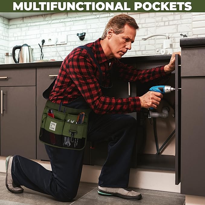 Soil & Sun Garden Tool Belt for Women, Tool Apron, Utility Belt Women, Teacher, Canvas Waist Apron with Pockets,Garden Aprons