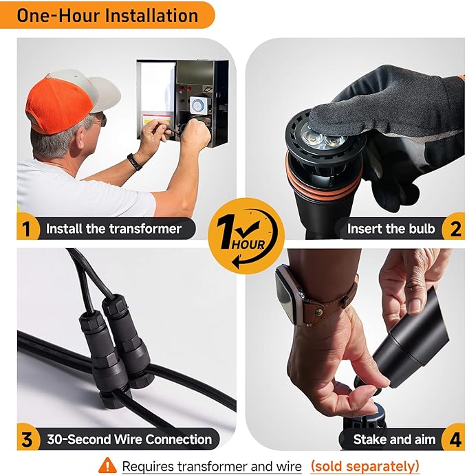 Spot Light Brass - Outdoor Landscape Spotlights 12V, LED Low Voltage Landscaping Uplights, All Weather Hard-Wired Black for Backyard Lawn with Warm White Changeable Bulbs (8 Pack)