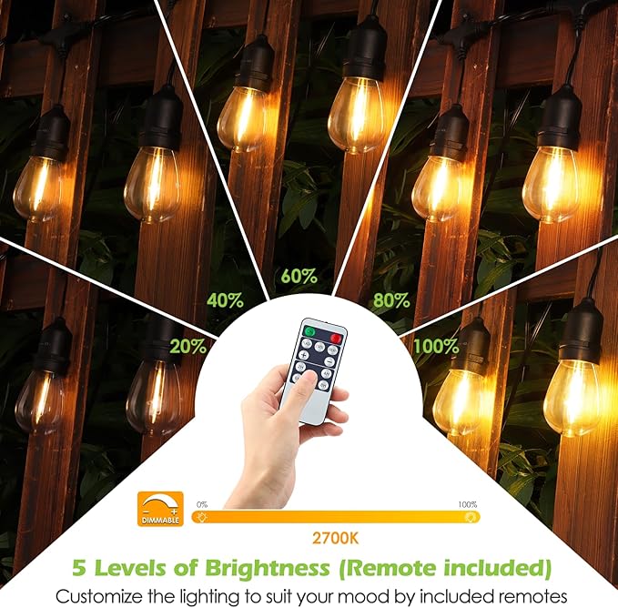 144FT(3 * 48FT) Outdoor String Lights with Remote, Dimmable Patio Lights with 45+5 LED Bulbs 3 Modes 4 Timers for Bistro Cafe, Black 3 Pack