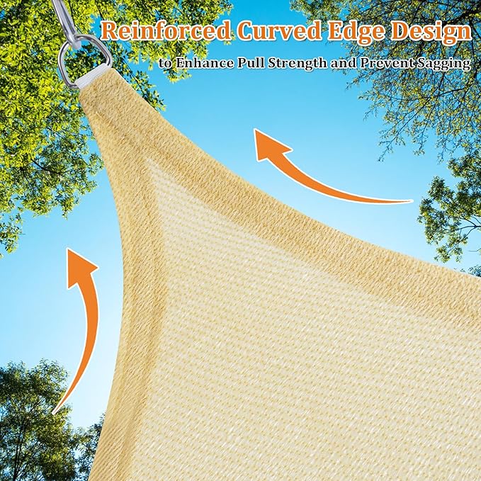Shade&Beyond Sun Shade Sail Breathable UV Block Outdoor Covering Cloth for Backyard, Pool, 16'X26', Sand (Customized Available)