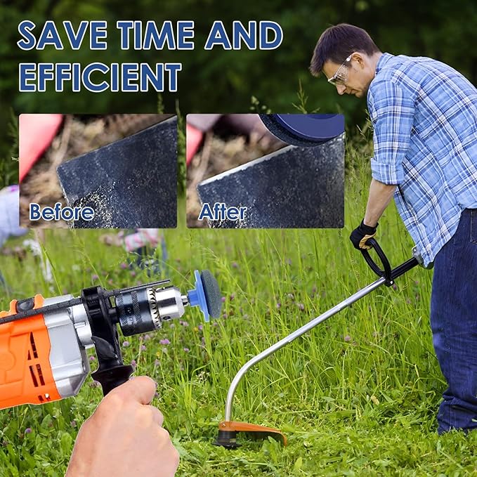 12 Pcs Lawn Mower Blade Sharpener Reusable Wear Resistant Grinder Wheel Stone with Blade Balancer Drill Attachment Grinding Accessories for Most Power Drill Hand Drill