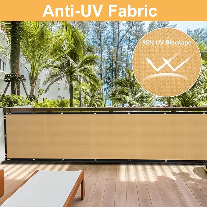 SPORTYOUTH 4ft x 50ft Fence Privacy Screen, Heavy Duty 150 GSM Fencing Mesh Shade Cover Windscreen with Brass Grommets & Cable Zip Ties for Outdoor Wall Garden Backyard Porch - Beige