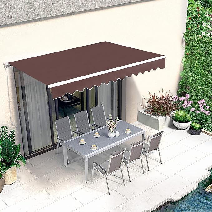 MCombo 11.5x9.5 Feet Manual Retractable Patio Door Window Awning Sunshade Shelter Outdoor Canopy, 1210 (Coffee Brown, 11.5'(L) x 9.5'(W))
