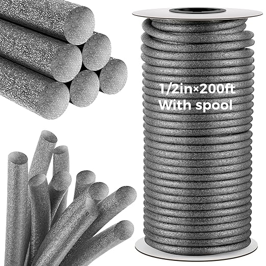 1/2 Inch x 200 ft Foam Backer Rod for Gaps Joints Concrete Crack Filler Caulk Saver Bulk Foam Backing Rod Concrete Filler Rope for Weather Stripping Door Seal (Gray)