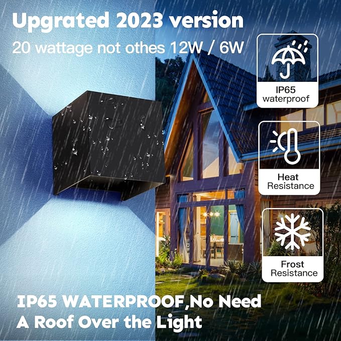 20W Outdoor Wall Light, Modern Waterproof 6500K Porch Light, Adjustable Up & Down Beam, 2 Pack - YY-BD-020