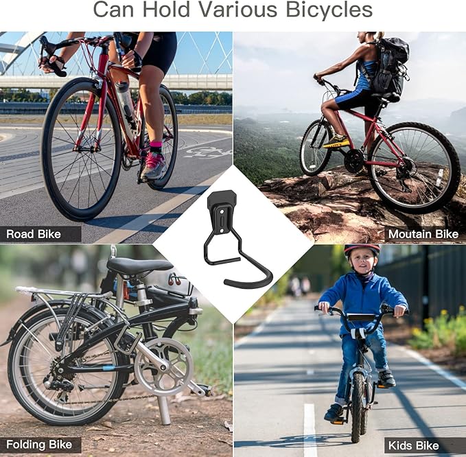 Housolution Bike Wall Mount with Fixed Hook, [2 Pack] Heavy Duty Bike Storage Rack, Bike Rack Vertical Stand for Garage - Easily Hang/Detach - with Screws Iron Bike Hanger Brackets