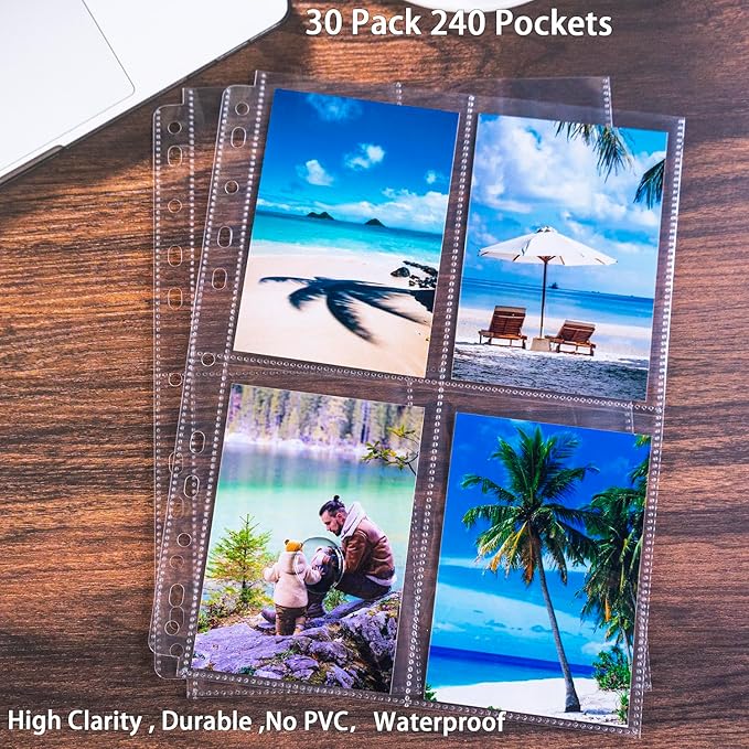240 Pockets 3.5x5” Seed Packet Sleeves, 30 Pack Double Sided 4 Pocket Seed Organizer Sheet,Heavy Duty Garden Seeds Storage Pages for 3 Ring Binder, 8.5x11” Top Loading Clear Photo, Index Card Sleeves