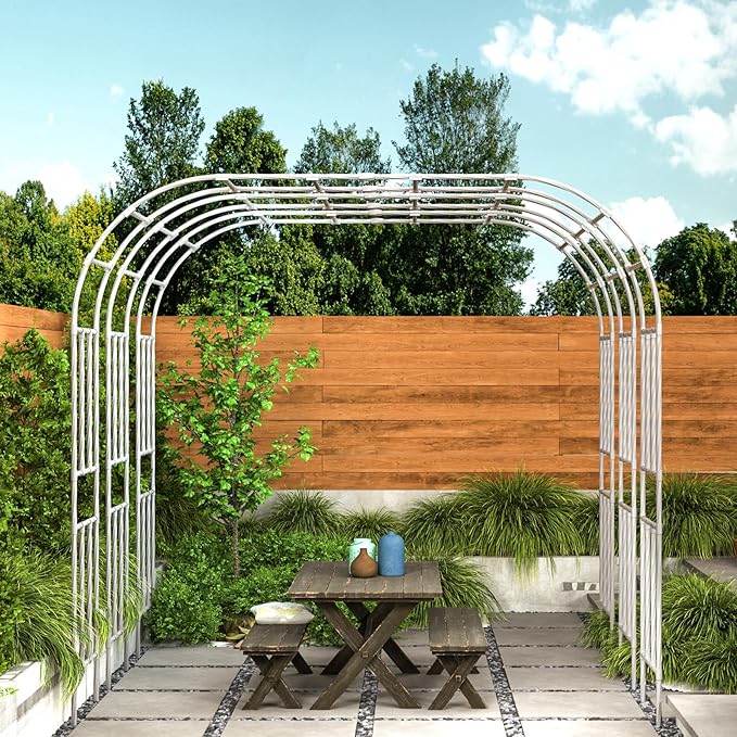 Metal Garden Arch - 98.5 in x 15.8 in, White - Trellis for Climbing Plants - Outdoor Arch for Lawn, Party, Ceremony Wedding Decoration