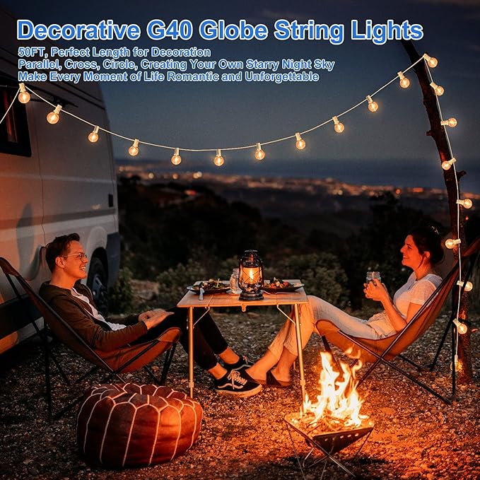 Outdoor G40 LED Globe String Lights 25FT Dimmable Shatterproof Waterproof Patio Lights with 12+2 Bulbs Connectable Commercial Hanging Light for Patio Balcony Backyard Party (White Wire)