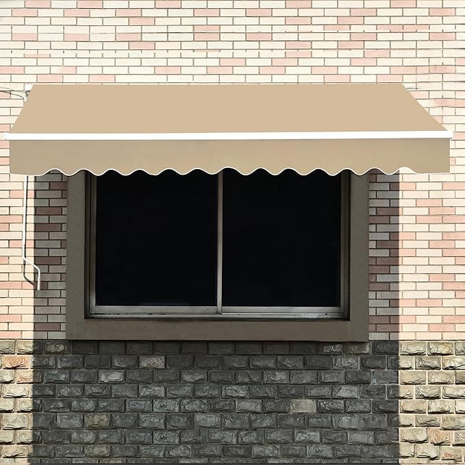 MCombo 9.9x7.8 Feet Manual Retractable Patio Door Window Awning Sunshade Shelter Outdoor Canopy, 0810 (Beige, 9.9'(L) x 7.8'(W))