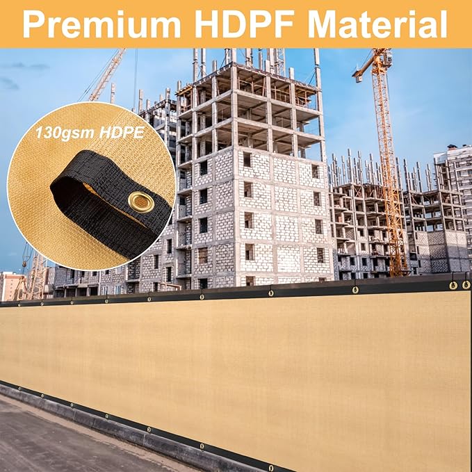 SPORTYOUTH 4ft x 50ft Fence Privacy Screen, Heavy Duty 150 GSM Fencing Mesh Shade Cover Windscreen with Brass Grommets & Cable Zip Ties for Outdoor Wall Garden Backyard Porch - Beige