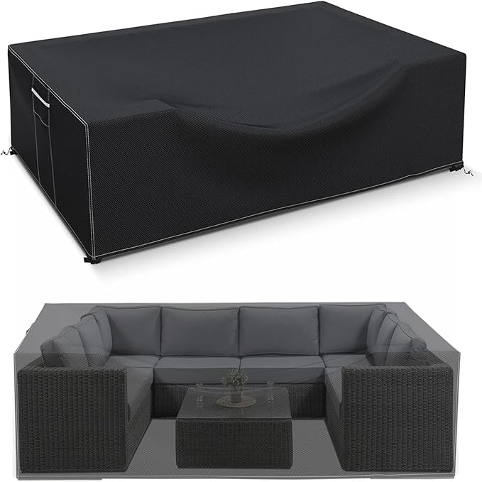 Patio Furniture Covers Waterproof, Heavy Duty 600D Outdoor Furniture Covers for Outdoor Dining Table and Chair,Tear Resistance and Anti-UV, Black,74"L x 47"W x 28"H
