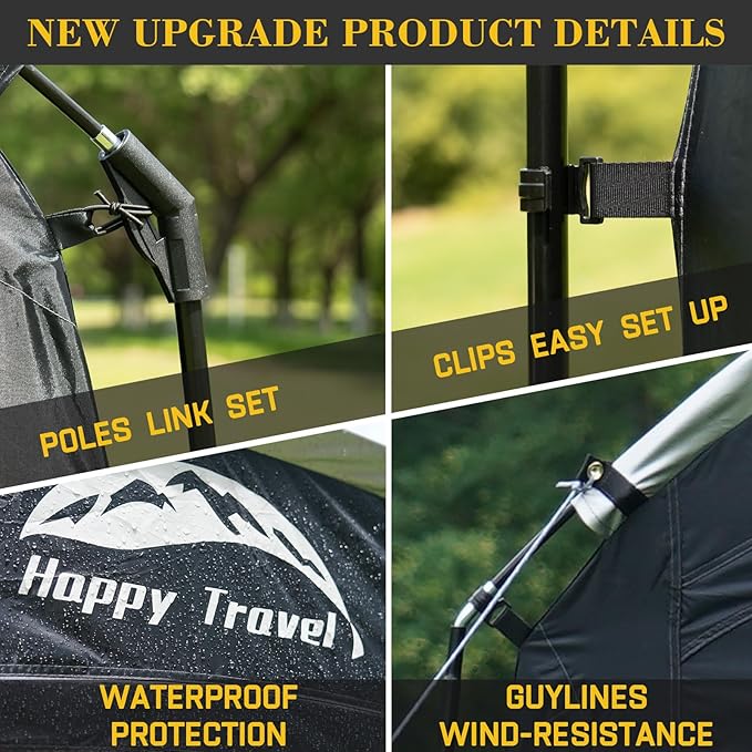 Happy Travel Bike Storage Shed Tent, Waterproof Portable Bicycle Cover with 30% More Top Storage Space for 2/3/4/5 Bikes,Clips Easy Setup Outdoor Sheds Shelter for Motorcycle, Garden Tools, Lawn Mower