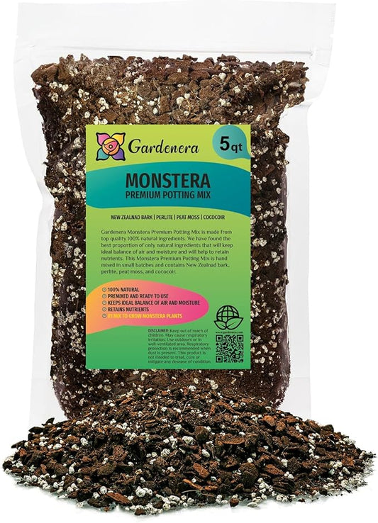 Premium Monstera Soil Mix by Gardenera - Perfect Drainage and Moisture Retention for Swiss Cheese Plant (5 Quart)