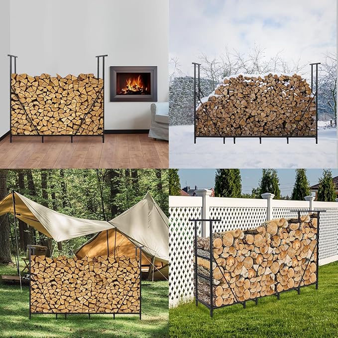 Vailge Firewood Rack Outdoor 6FT with Waterproof Firewood Carrier Bag, Adjustable Heavy Duty Steel Firewood Holder Storage, Log Rack for Fireplace, Fire Pit, Backyard, Camping