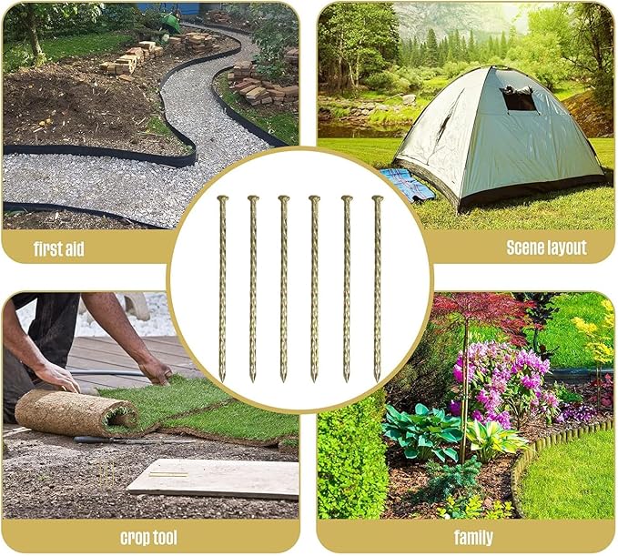 12 Inch Landscape Stakes,Galvanized Metal Garden Stakes,Metal Edging Anchoring Spikes for Artificial Turf, Paver Edging, Weed Barrier, Tent, Camping, Carpentry,（ 20 Pack）